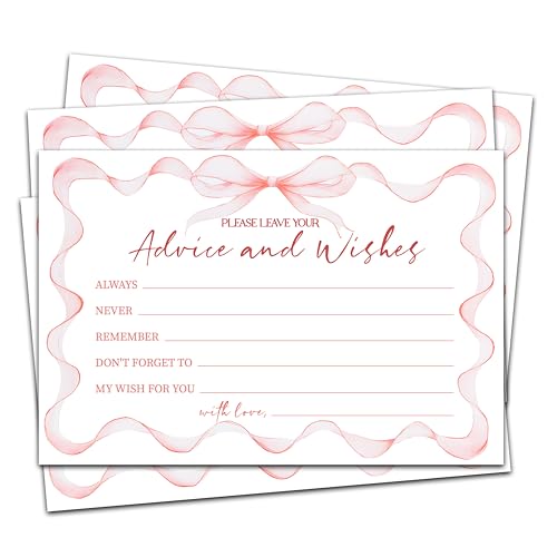 Advice And Wishes Cards (25pcs), Pink Bow Advice Cards For Mr And Mrs, Bride And Groom, New Parents, Bridal Shower, Baby Shower, Engagement, Wedding, Bachelorette Party Games Decor -A10 - style: Bow