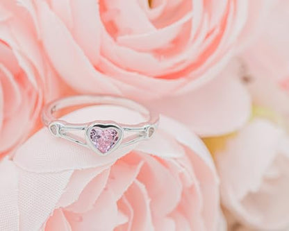 Precious Pieces Heart Birthstone Ring, 925 Sterling Silver | Available in all 12 simulated birthstones for babies, little girls & pinky rings. A meaningful birthday keepsake. - color: 10-October Size 5