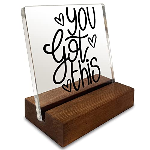 You Got This Inspirational Quotes Desk Decor Gifts For Women Best Friend Encouragement Office Inspiration Positive Plaque Acrylic With Wooden Stand Sign for Cowoker Friend Women Gift - style: You Got This