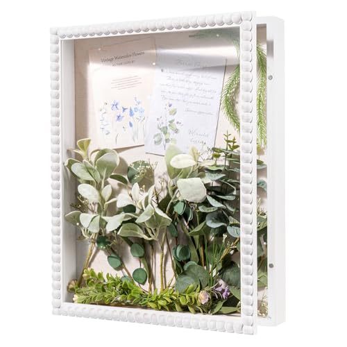 Muzilife 16x20 Shadow Box Pine Wood with Unique Bead Door, 3.18 Deep, White - color: White-bead Shape, size: 16"x20"