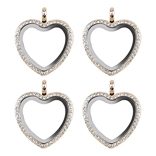 WANDIC Rhinestone Photo Charm, Rose Gold Heart Crystal Photo Pendant Bridal Wedding Bouquet Charms Living Floating Memory Locket for 2 Pictures - color: Rose Gold