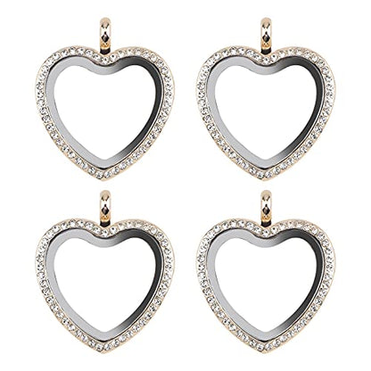 WANDIC Rhinestone Photo Charm, Rose Gold Heart Crystal Photo Pendant Bridal Wedding Bouquet Charms Living Floating Memory Locket for 2 Pictures - color: Rose Gold