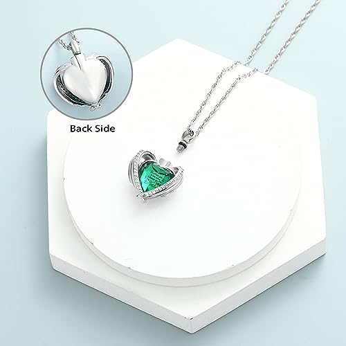 shajwo Angel Wing Heart Urn Ashes Necklace for Women Men | Cremation Jewelry,Birthstone Necklace of Loved One,Memorial Pendant for Human Pet - color: Silver-Green