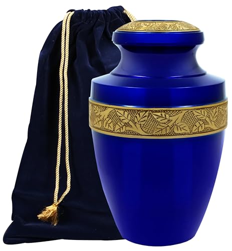 ALPHA Living HOME Urns for Human Ashes Adult Female and Male 200+ Cubic Inches, Decorative Burial Urn, Funeral Cremation Urns for Women and Men, Handcrafted Urn for Ashes Adult, 11" Blue Gold - color: Persian Blue Gold, size: Hand Engraved