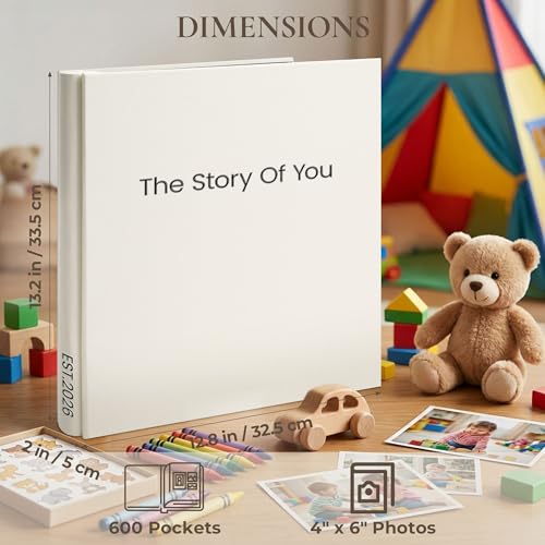 Vienrose Baby Photo Album 4x6 600 Pockets Photo Window Beige | Cloth Cover，Baby Themed Stickers，Tweezers，Acid Free Pages - color: Baby Theme, size: 600k