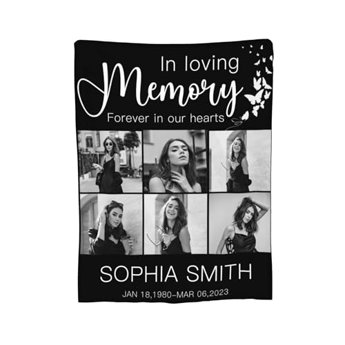 D-Story Personalized Memorial Throw Blanket with Photo, Custom Loss Blanket, Bereavement Gift - color: Design 21
