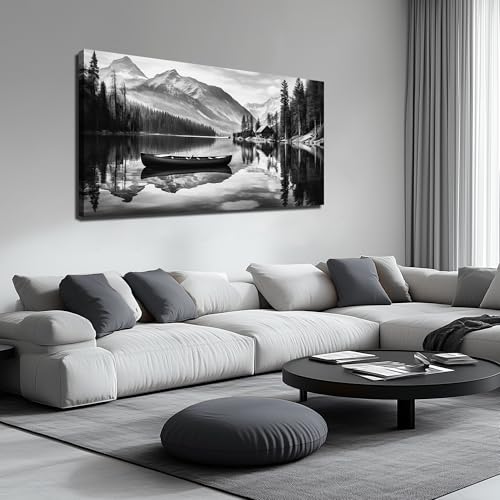 JuhaiArt White Wall Art Lake Cuadros Para Sala for Living Room - color: Black, size: 59"L x 29"W