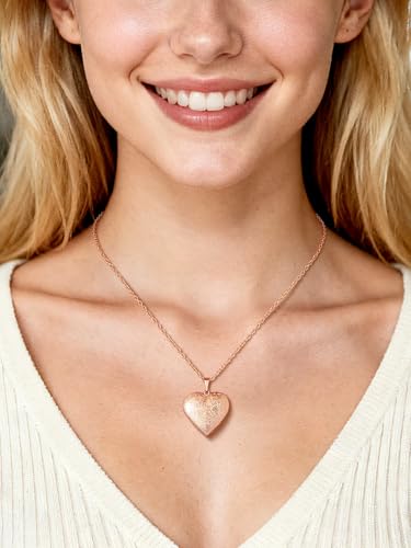 Custom4U Personalized Heart Locket Necklace with Pictures,Sunflower/Angel Wings/Heart Shaped Lockets Custom Photo,Gold/Rose Gold/White Lockets That Holds Picture,Customized Memorial Jewelry for Women - color: A-Heart-Rose Gold(Locket Only)