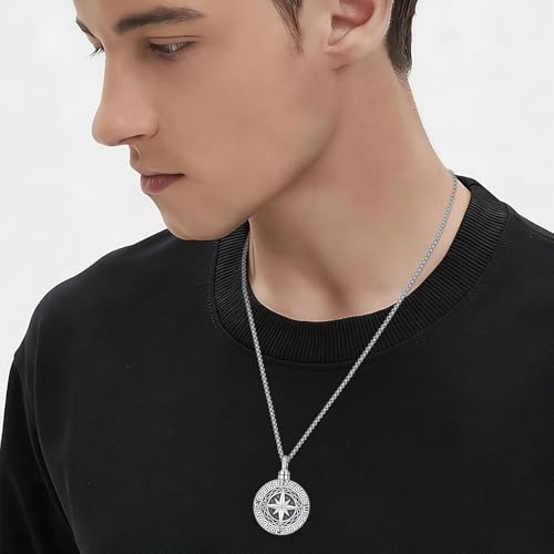 Aniu S925 Sterling Silver Urn Necklace Cremation Jewelry for Ashes - color: Compass - C