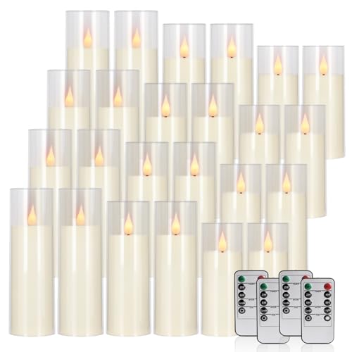 fclayvts 24 Packs of Acrylic LED Candles, Flickering Flameless Candles Battery Operated with Remote Dimmed and Timed, 3D Wick Candles for Home Decor,Wedding,Gift，Parties and Festivals. (3 Size) - size: 24-Pack-Acrylic