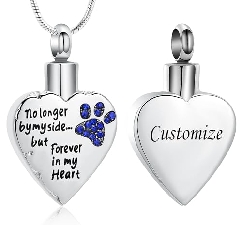 memorial jewelry No Longer by My Side,But Forever in My Heart Carved Locket Cremation Urn Necklace for Pet Dog Cats - color: Customize