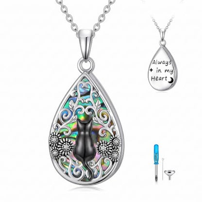 WINNICACA Urn Necklaces for Ashes 925 Sterling Silver Butterfly Hummingbird Dragonfly Teardrop Ash Necklace Cremation Jewelry Urn Pendants for Women Memorial Gifts for Birthday Christmas Funeral - style: 8-Cat Urn Necklace