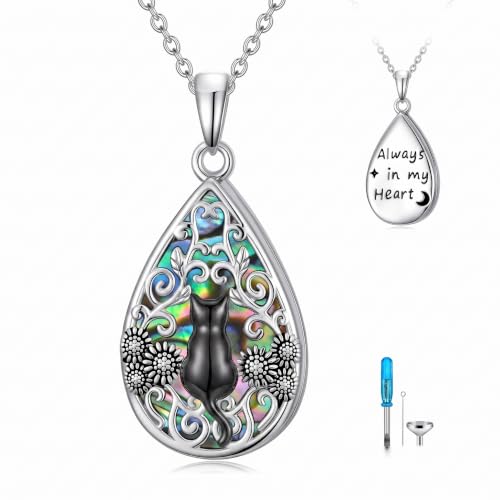 WINNICACA Urn Necklaces for Ashes 925 Sterling Silver Butterfly Hummingbird Dragonfly Teardrop Ash Necklace Cremation Jewelry Urn Pendants for Women Memorial Gifts for Birthday Christmas Funeral - style: 8-Cat Urn Necklace