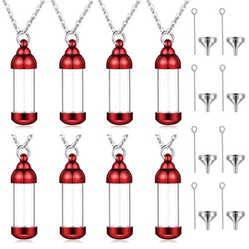 weikui Vial Necklace Glass Vial Pendant Set of 8 Stainless Steel Glass Container Urn Necklace for Ash Cremation Jewelry Ashes Holder Memorial Pendant ﻿ - color: Red
