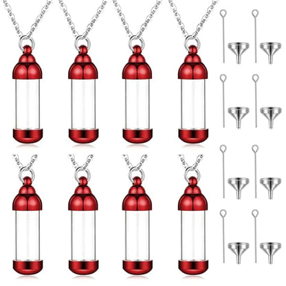 weikui Vial Necklace Glass Vial Pendant Set of 8 Stainless Steel Glass Container Urn Necklace for Ash Cremation Jewelry Ashes Holder Memorial Pendant ﻿ - color: Red