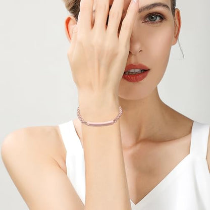 Cremation Urn Cuff Bracelet for Ashes Stainless Steel Crystal Cube Cremation Bangle Keepsake Ashes Jewelry - color: RoseGold