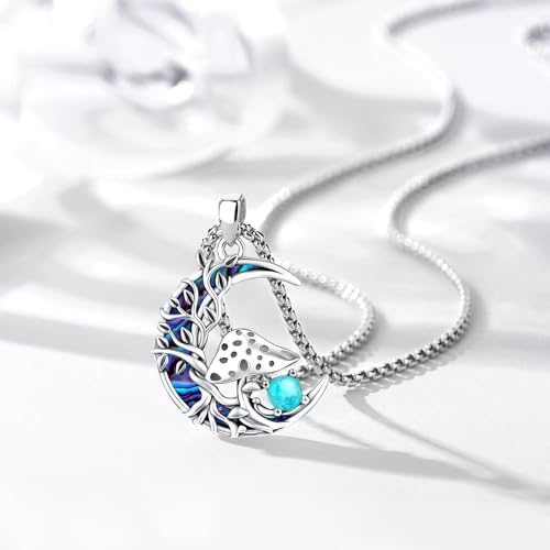 Sterling Silver Tree of Life Necklace for Women Oval Family Tree Necklace Abalone Shell Moonstone Pendant Mother Day Necklace for Mom Tree of Life Jewelry - style: Tree of Life-Mushroom-Turquoise