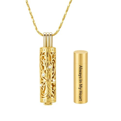 Cylinder Urn Necklace Crystal Tree of Life Cremation Jewelry Pendant for Women Men Vial Cremation Ash Pendant Loved One Memorial Jewelry with Mini Keepsake Urn Ash - Always In My Heart - color: Customize