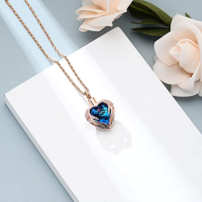 shajwo Angel Wing Heart Urn Necklace for Ashes - color: Rose Gold-Blue
