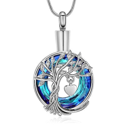 Hearbeingt Teardrop Urn Necklaces for Ashes Tree of Life Memorial Locket - color: Tree of Life-Silver