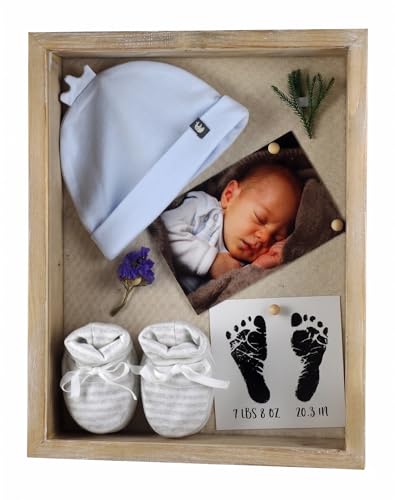 11 x 14 inch Shadow Box, Picture Frame Case with Linen Background, Displays Memorabilia Awards Medals Photos Memory, Shatter-Resistant Glass, Solid Wood in Rustic Farmhouse Grey