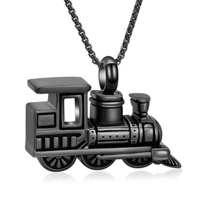 Oinsi Stainless Steel Mini Train Cremation Jewelry For Ashes Memorial Urn Necklace Keepsake Urn Pendant For Loved Ones - color: Black