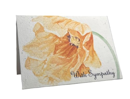 Of The Earth Handmade Paper - Plantable Wildflower Seed Folding Card - Sympathy Designs - 5" x 7" - Set of 3 - w/Recycled Envelopes (Watercolor Orange Poppy) - color: Watercolor Orange Poppy