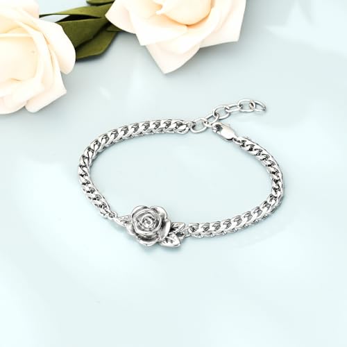 Imrsanl Rose Flower Women's Link Urn Bracelet for Ashes Stainless Steel Cremation Urn Bracelet Bangle for Ashes Keepsake Memorial Jewelry - color: Silver