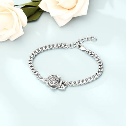Imrsanl Rose Flower Women's Link Urn Bracelet for Ashes Stainless Steel Cremation Urn Bracelet Bangle for Ashes Keepsake Memorial Jewelry - color: Silver
