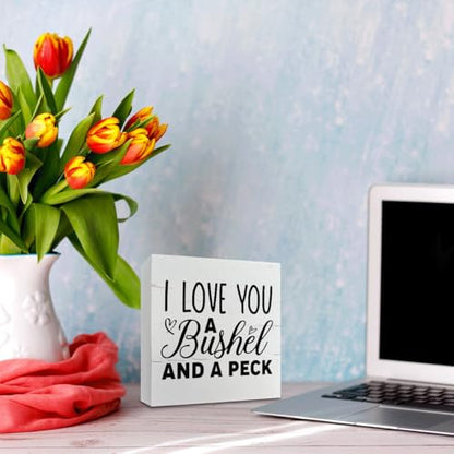 Rustic Wood Sign, I Love You A Bushel and A Peck, 5.7*5.7IN Wooden Box Sign, Tabletop Decor, Family/Loved Ones Gift - color: Funny Sign Style 27