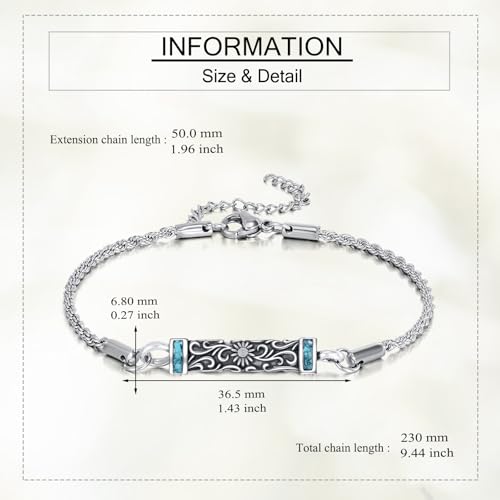 Urn Bracelet For Ashes 925 Sterling Silver Abalone Shell Cremation Keepsake Pendant Locket Bracelet For Women Men - style: Turquoise Sunflower Urn