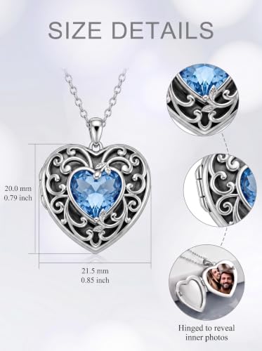 Poiuy Photo Locket Necklace for Women, Heart Picture Pendant Photo Necklace Jewelry Christmas Memorial Birthday Gifts for Women Daughter Mom - color: Filigree Crystal Locket Necklace