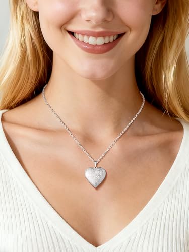 Custom4U Personalized Heart Locket Necklace with Pictures,Sunflower/Angel Wings/Heart Shaped Lockets Custom Photo,Gold/Rose Gold/White Lockets That Holds Picture,Customized Memorial Jewelry for Women - color: A-Heart-Steel(Locket + Photo)