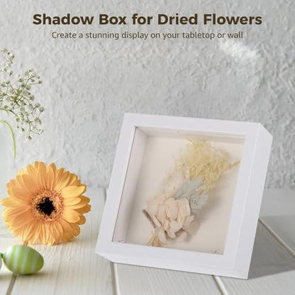 18 PCS Mini Shadow Box Frames - 5.6 in Small Square Shadow Boxes for Displaying Dried Flowers, White 3D Floating Frames for Craft Projects, Picture Frames for Home Decor DIY Favors