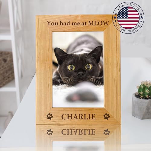 Personalized Pet Picture Frame with Gift Box, 5x7 Wooden Dog Photo Frame - color: Wood Frame, size: Portrait 5X7