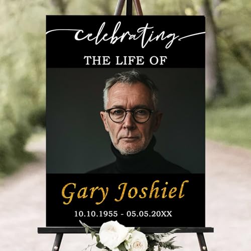 Personalized Funeral Welcome Sign – Celebration of Life Sign with Photo, Custom Memorial Sign with Floral Frame, Minimalist Memory Board for Funeral Décor (Design 20). - color: Design 20