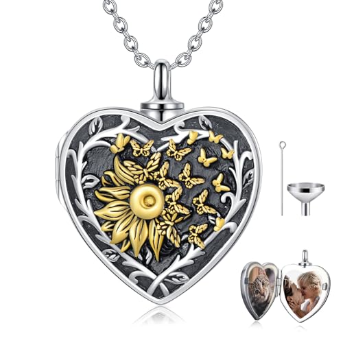 Dorunmo Personalized Locket Urn Necklace 925 Sterling Silver Pictures Photo Keep Someone Near to You Custom Lockets Jewelry Letters Engraving for Women - color: L-Sunflower Butterfly, style: Locket+Photo+Text