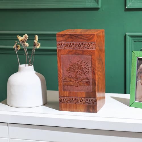 Tree Emerging from Book Wooden Cremains Ashes Box - Large Urn for Ashes Adult Male - Dad Urn for Ashes - Memorial - Respectful Tribute - Memorial Gifts - Funeral Urns - 14 Inches, Natural