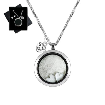 Cat Fur Keepsake Necklace, Ashes Hair Memory Urn with Charm, Glass Circle Memorial Pendant Necklace, Pet Cremation Memorial Jewelry for Women Men, Vial Necklace for Ashes