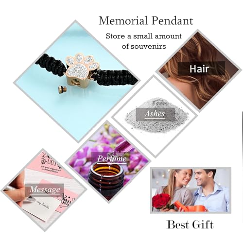 Hearbeingt Paw Print Urn Bracelet for Ashes Pet Cremation Jewelry | Stainless Steel,Adjustable Braided Rope,Mini Ash Holder for Dog Cat,Memorial Keepsake Jewelry, Bereavement Gift Pet Loss - color: A-Rose Gold