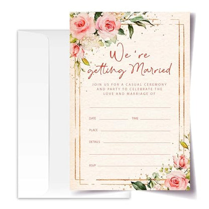We're Getting Married - Wedding Invitation Cards with Envelopes Pack of 20 (4"x6") - Floral Invitations for Wedding.(145) - color: Rose