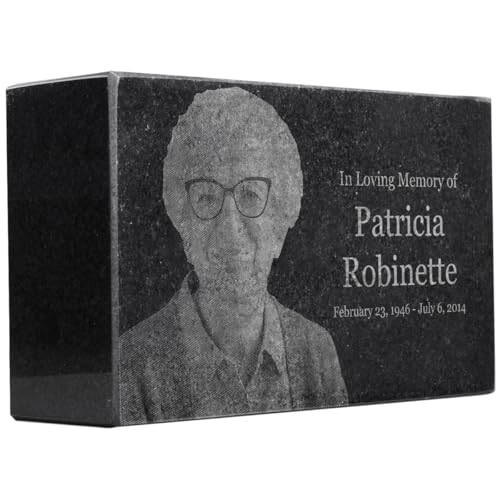 Black Granite Memorial Headstone for Lost Loved Ones, Dogs, Cats, and Family Pets. " Great for Your Garden, Tree Dedication, or in a Cemetery. Includes your personal photo and text. (7 x 4 x 2") | Includes photo and text for lost loved ones, dogs, cats, a