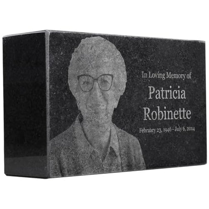 Black Granite Memorial Headstone for Lost Loved Ones, Dogs, Cats, and Family Pets. " Great for Your Garden, Tree Dedication, or in a Cemetery. Includes your personal photo and text. (7 x 4 x 2") | Includes photo and text for lost loved ones, dogs, cats, a