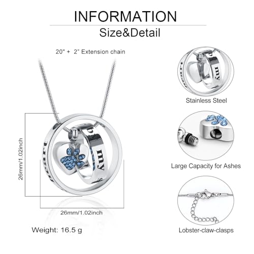 Dog Paws Cremation Jewelry Pet/Cat/Dog Paws Urn Necklaces for Ashes Stainless Steel Pet Ashes Holder Memorial Keepsakes Locket Pendant Jewelry for Men Women - color: Customize-2