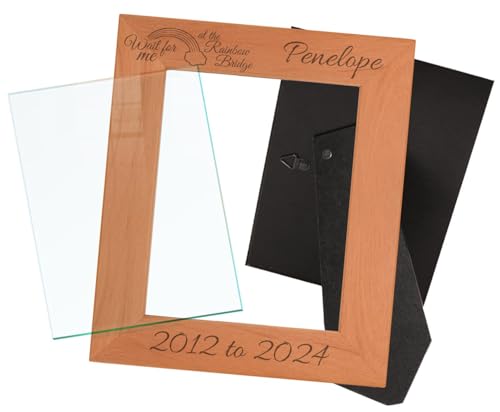 Bereavement Gifts For Women Rainbow Bridge Memorial Frame With Custom Text Personalized Wood Engraved Portrait 8x10 Photo Frame