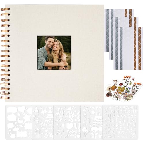 Vienrose 8x8 Inch Scrapbook DIY Small Hardcover Kraft White Pages Scrapbook Photo Album Linen Cover Scrap Book Photo Albums Scrapbooking Supplies Kit for Couple Family Wedding Travel - color: Beige, size: 8 Inch 20 Sheets