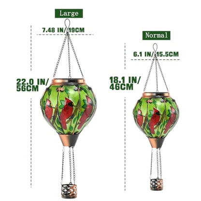 Hot Air Balloon Solar Lantern - Large Cardinal Bird Glass Lantern, Simulated Flickering & Dancing Flame, Big Outdoor Hanging Yard Light Waterproof IP65 for Patio Lawn Porch Decor Gift - style: Cardinal -Large01