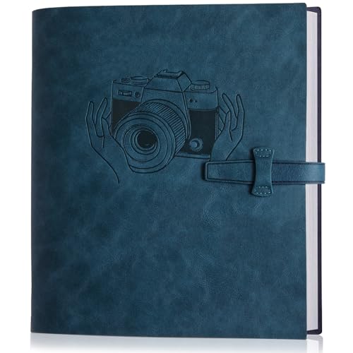 Leather Photo Album for 4x6 Pictures Photo Book With 30 Writing Paper for Family Wedding Anniversary Baby Vacation Picture Album (Blue Camera) - color: Blue Camera
