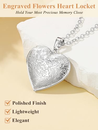 Custom4U Personalized Heart Locket Necklace with Pictures,Sunflower/Angel Wings/Heart Shaped Lockets Custom Photo,Gold/Rose Gold/White Lockets That Holds Picture,Customized Memorial Jewelry for Women - color: A-Heart-Steel(Locket Only)