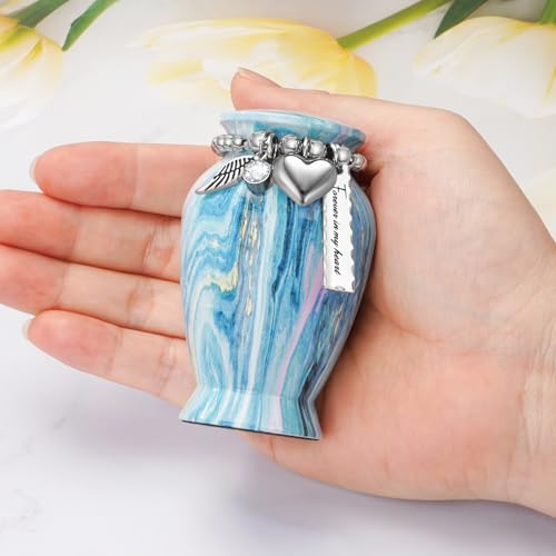Customize Small Urn for Human Ashes Aluminium Keepsake Memorial | Mini Urn for Ashes, Meaningful Memorial Keepsake Gift, Durable Aluminum Cremation Urn with Elegant Design - style: Blue-Customize